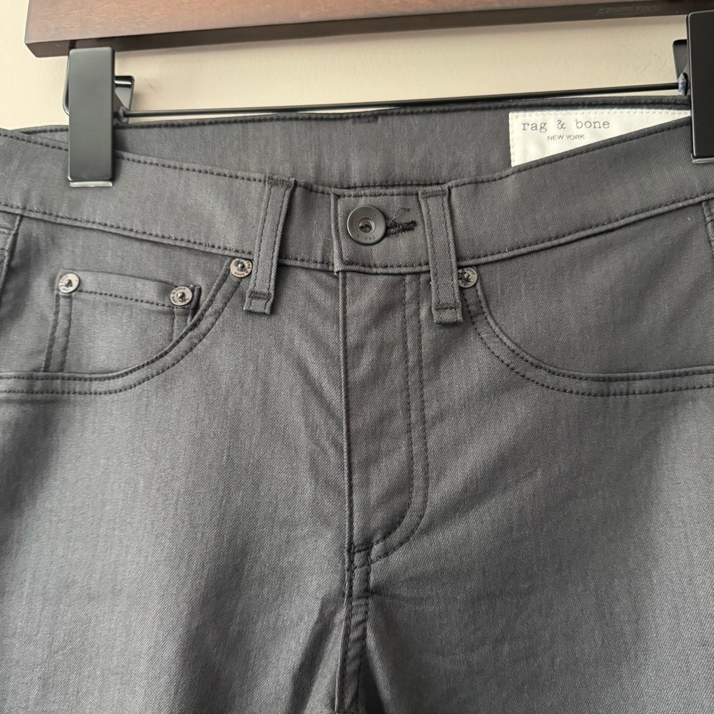 RAG & BONE ZIP ANKLE COATED SKINNY JEANS DARK GRAY ALMOST BLACK SIZE 27 - Picture 4 of 10
